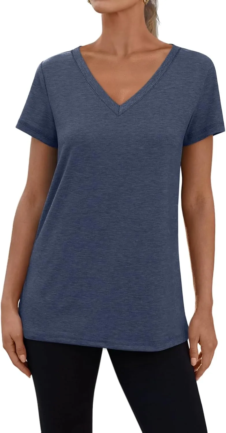3 Pack V Neck T Shirts for Women Short Sleeve Tshirts Summer Casual Tops Loose Fit Basic Tees