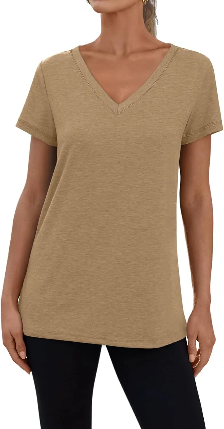 3 Pack V Neck T Shirts for Women Short Sleeve Tshirts Summer Casual Tops Loose Fit Basic Tees