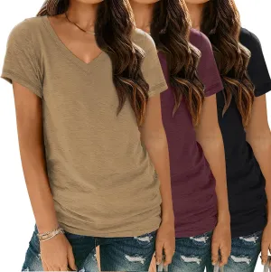 3 Pack V Neck T Shirts for Women Short Sleeve Tshirts Summer Casual Tops Loose Fit Basic Tees