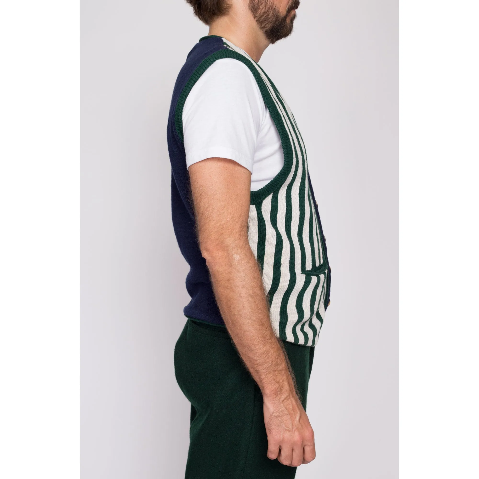 80s Striped Cotton Knit Sweater Vest - Men's Medium