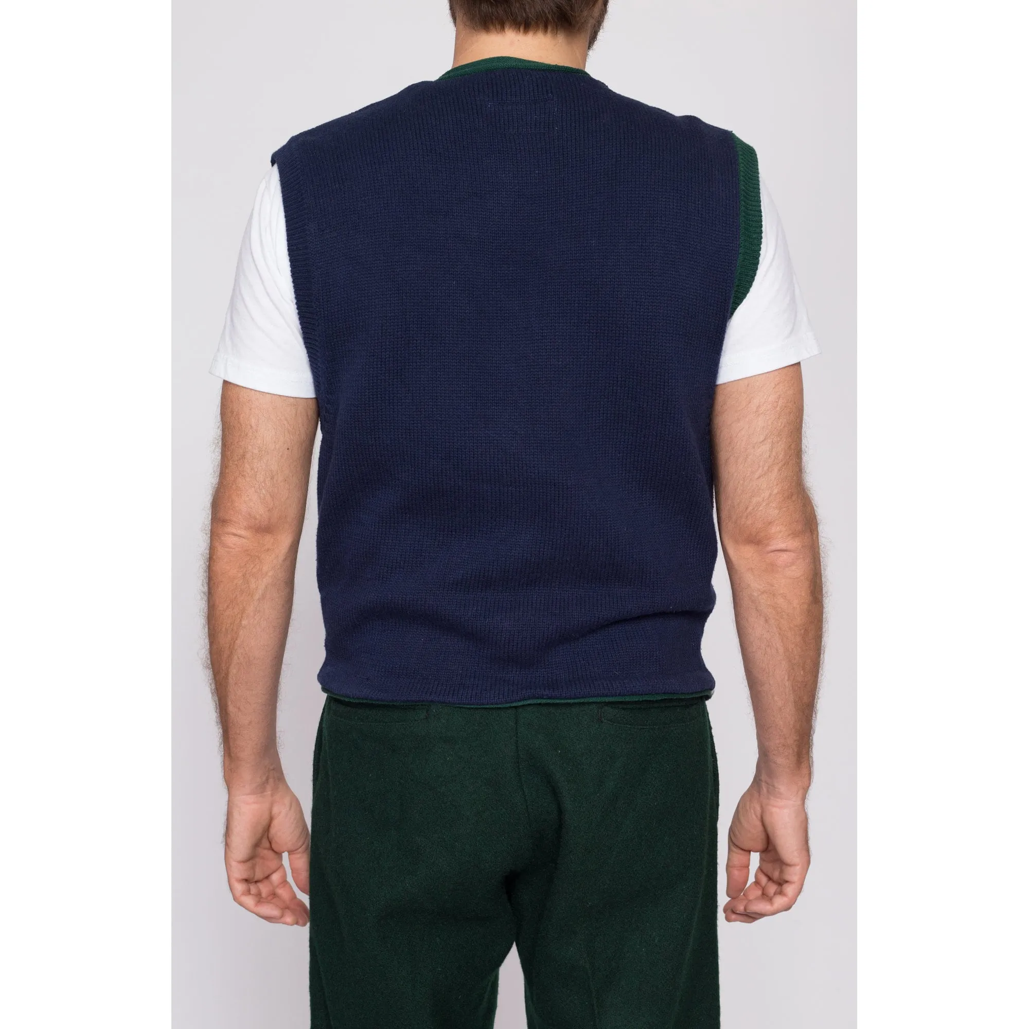 80s Striped Cotton Knit Sweater Vest - Men's Medium