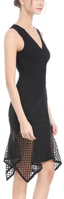Asymmetrical Mesh-Paneled Bandage Dress - Black, Pink or Light Blue