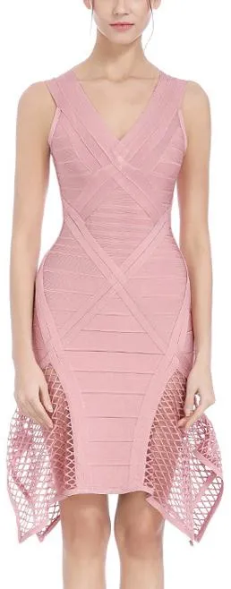 Asymmetrical Mesh-Paneled Bandage Dress - Black, Pink or Light Blue