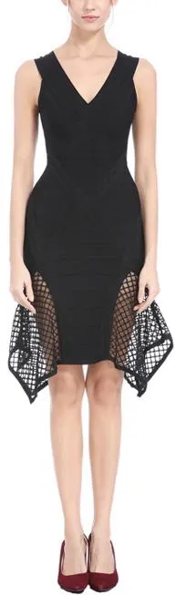Asymmetrical Mesh-Paneled Bandage Dress - Black, Pink or Light Blue