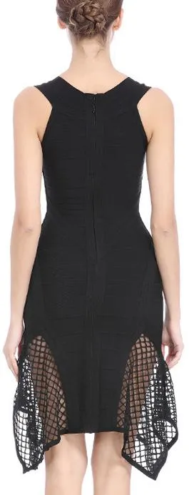Asymmetrical Mesh-Paneled Bandage Dress - Black, Pink or Light Blue