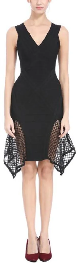 Asymmetrical Mesh-Paneled Bandage Dress - Black, Pink or Light Blue