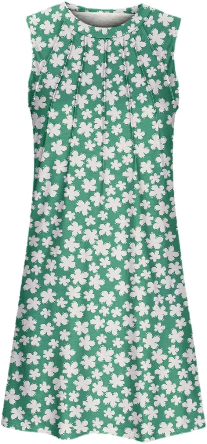 Beach Dresses for Women Casual Scoop Neck Sleeveless Midi Dress Plus Size Summer Boho Graphic Sundresses