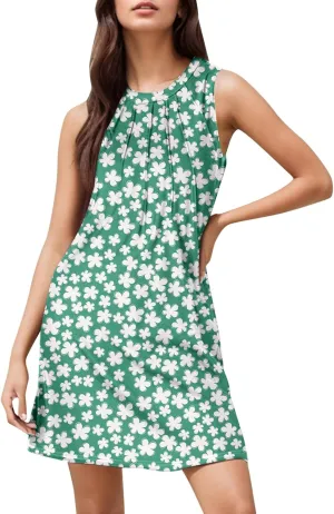Beach Dresses for Women Casual Scoop Neck Sleeveless Midi Dress Plus Size Summer Boho Graphic Sundresses