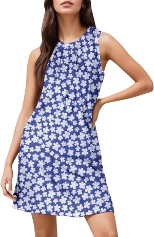 Beach Dresses for Women Casual Scoop Neck Sleeveless Midi Dress Plus Size Summer Boho Graphic Sundresses