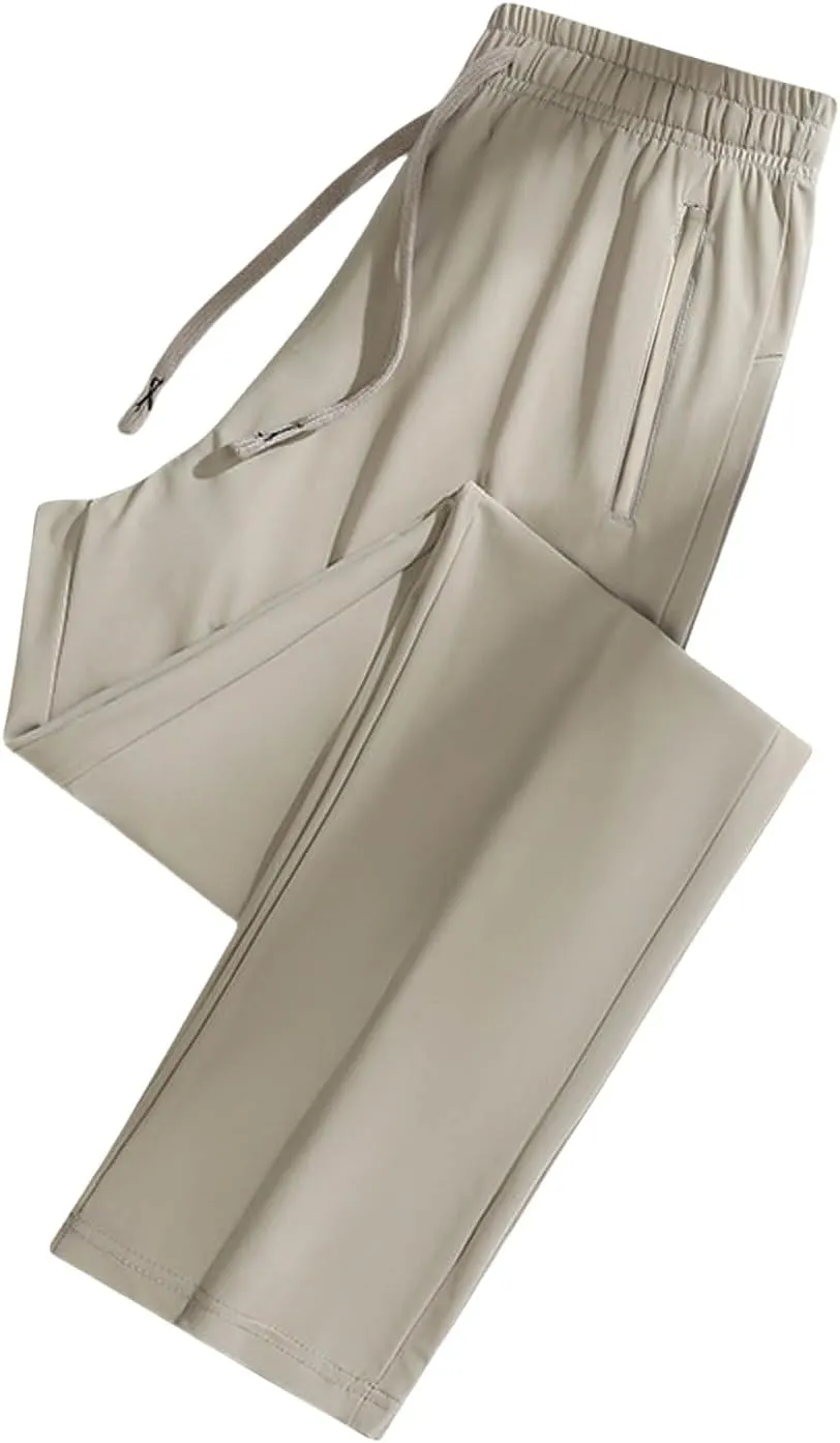 Beeswan Pants Mens Stretch Active Ice Silk Trousers Elastic Athletic Pants Drawstring Lounge Jogging Pant with Pocket