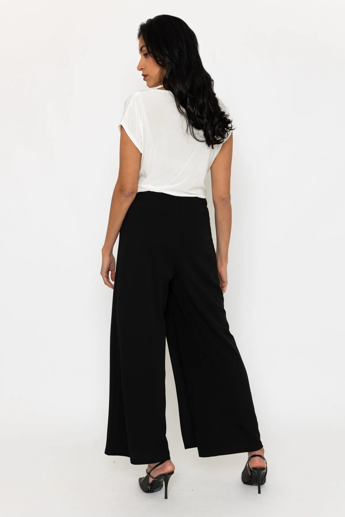 Black Wrap Front Wide Leg Trousers