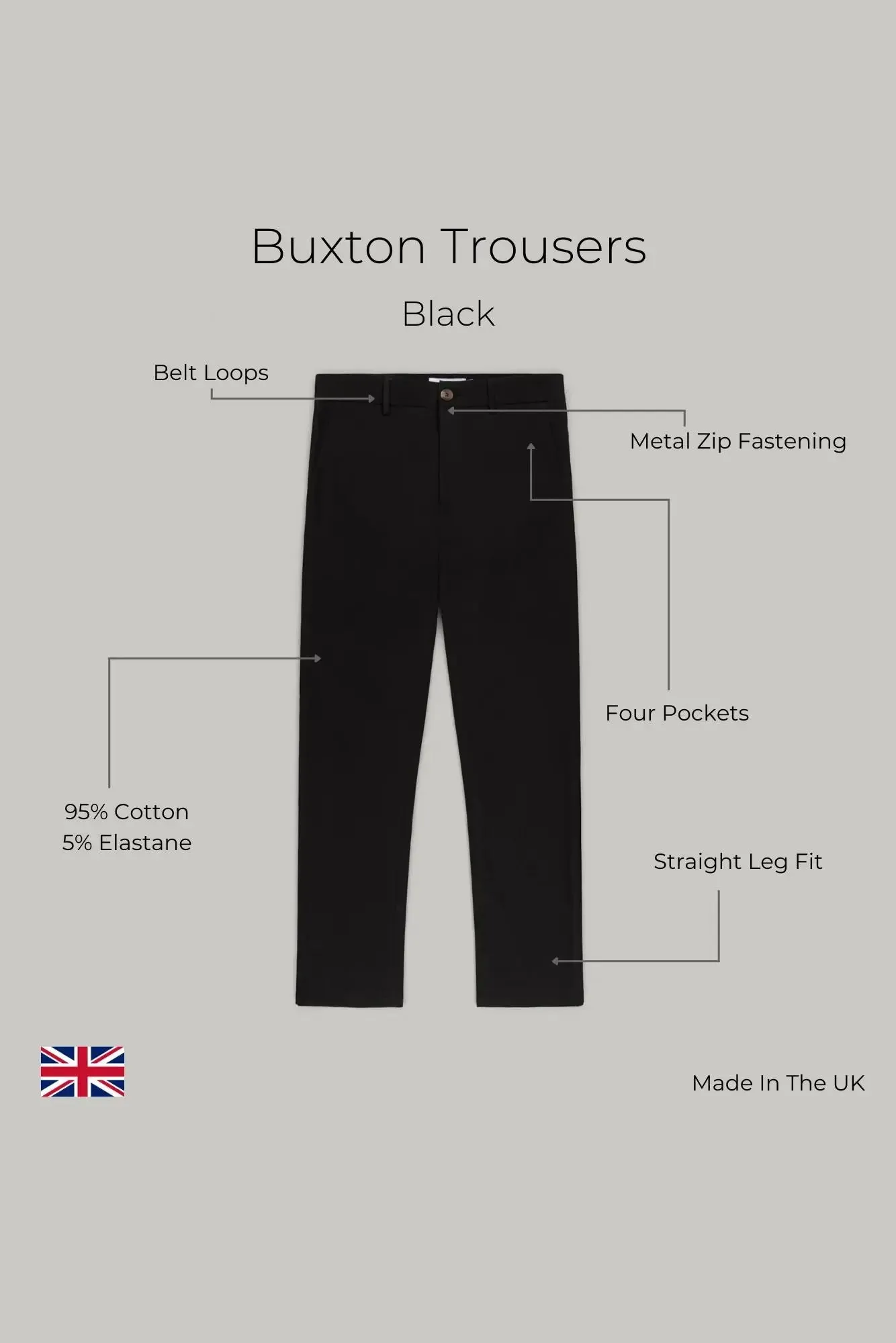 Buxton Trousers - Black - Shorter Leg