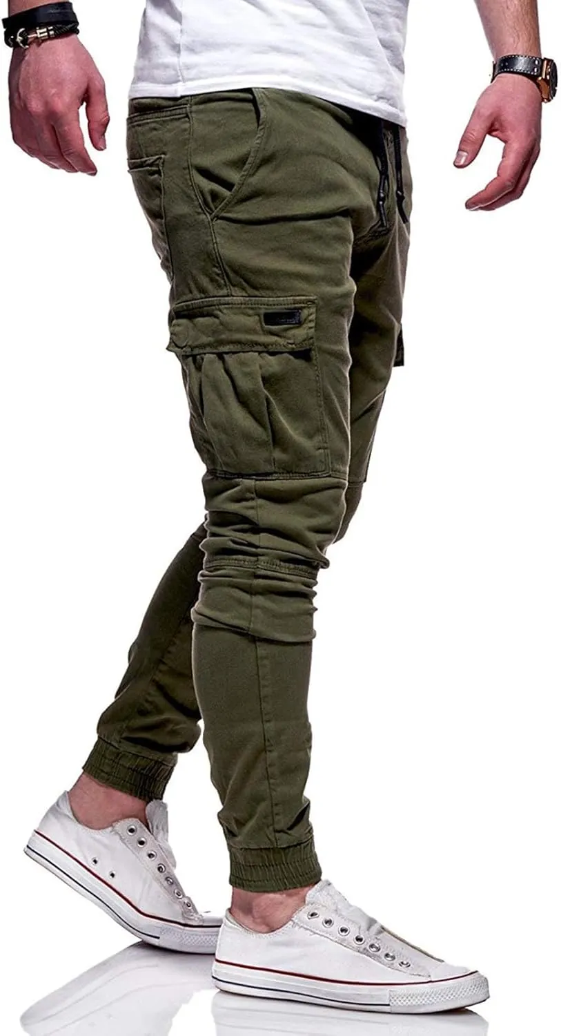 Cargo Pants for Men Drawstring Elastic Waist Casual Sweatpants Slim Fit Athletic Joggers Pants Outdoor Sports Trousers