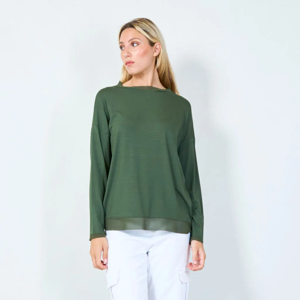 Classic long-sleeve top with sheer hem wholesale