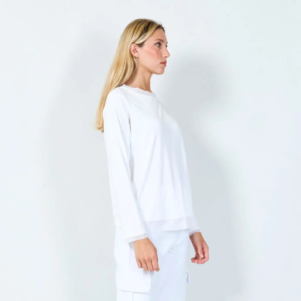 Classic long-sleeve top with sheer hem wholesale