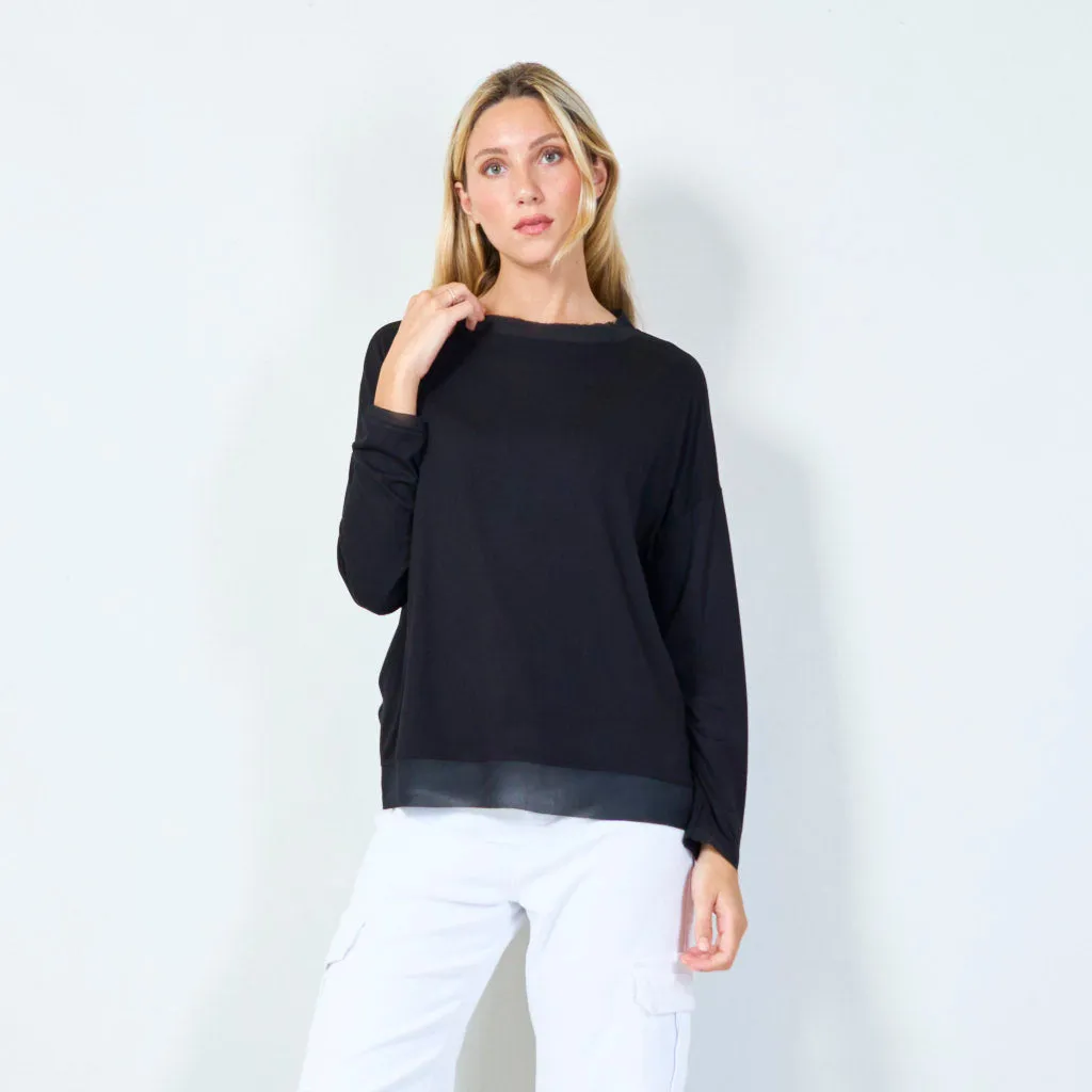 Classic long-sleeve top with sheer hem wholesale
