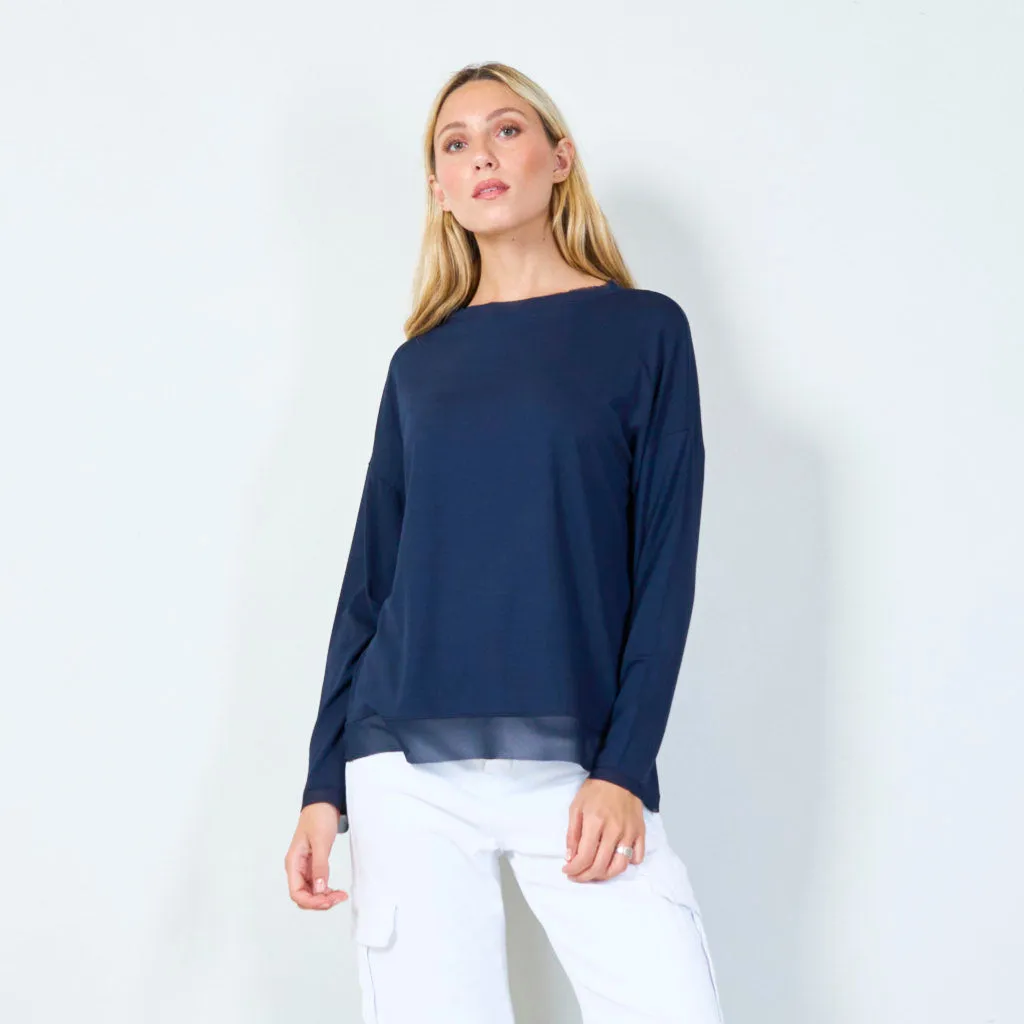 Classic long-sleeve top with sheer hem wholesale