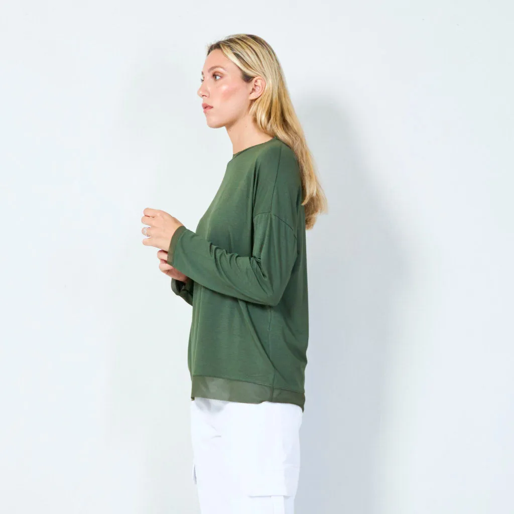 Classic long-sleeve top with sheer hem wholesale