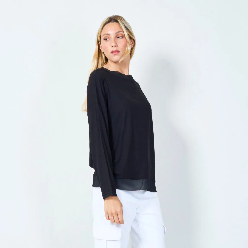 Classic long-sleeve top with sheer hem wholesale