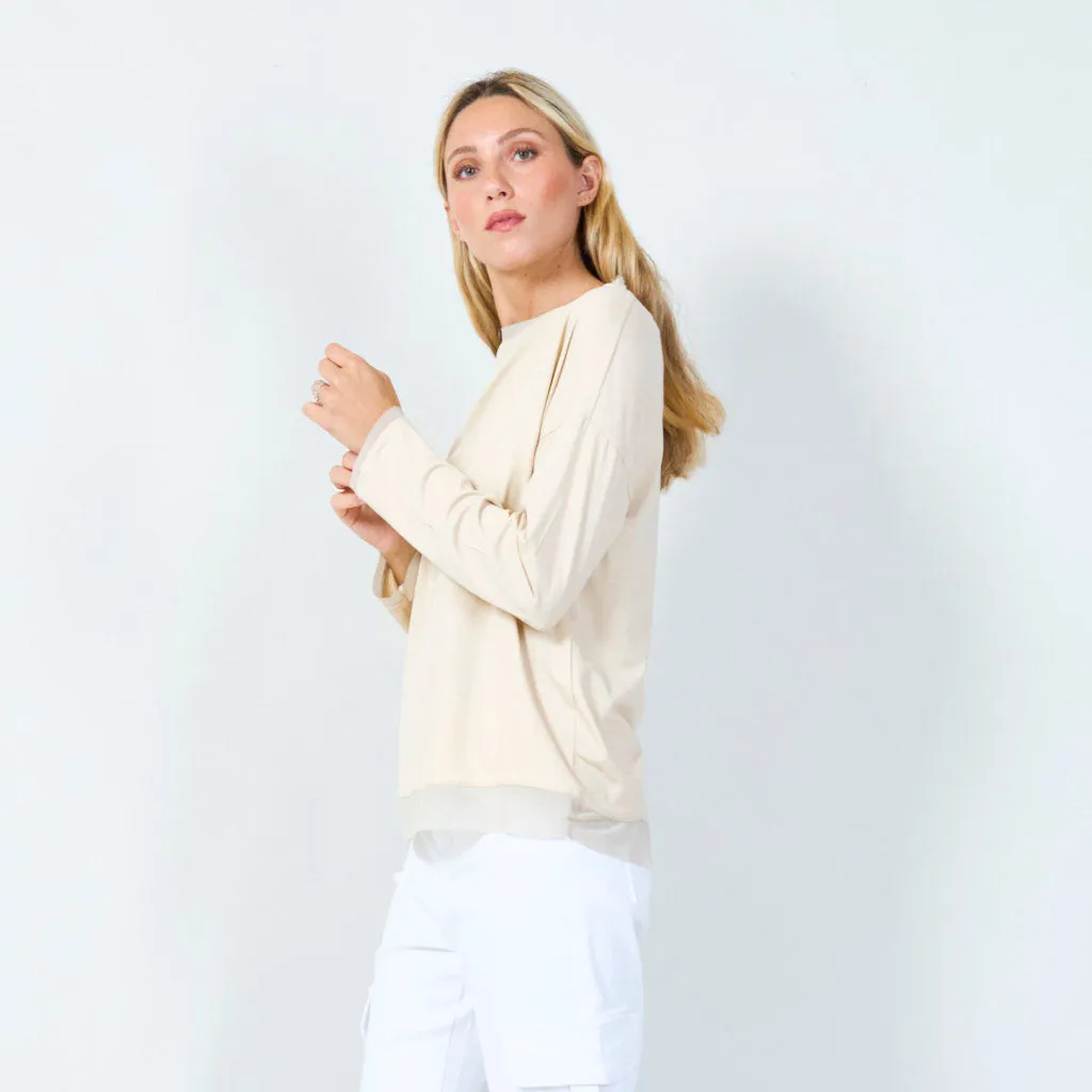 Classic long-sleeve top with sheer hem wholesale