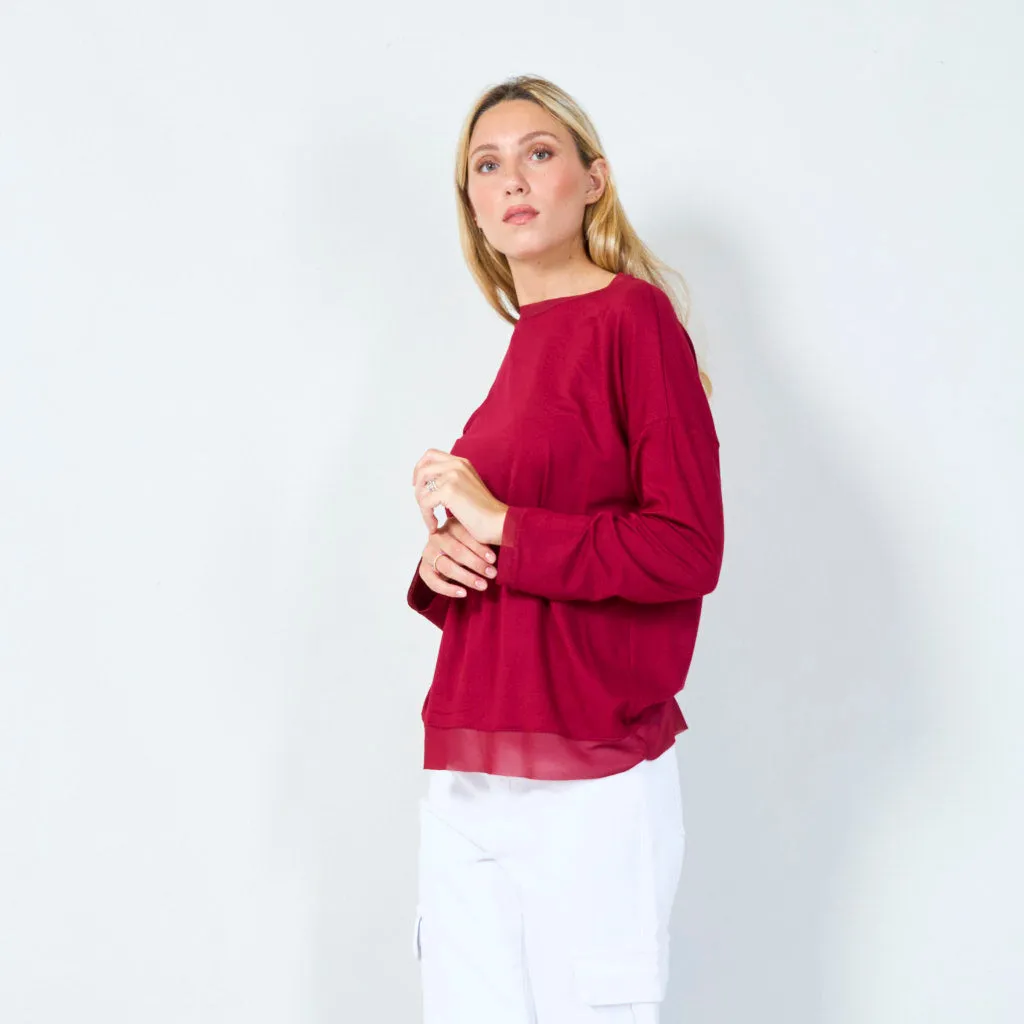 Classic long-sleeve top with sheer hem wholesale