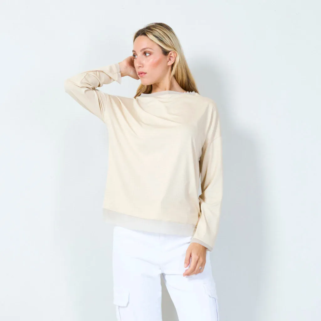 Classic long-sleeve top with sheer hem wholesale