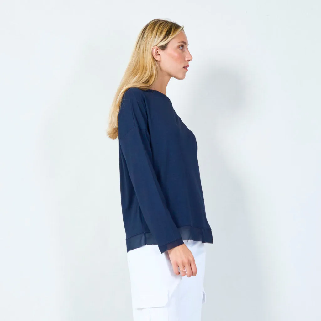 Classic long-sleeve top with sheer hem wholesale