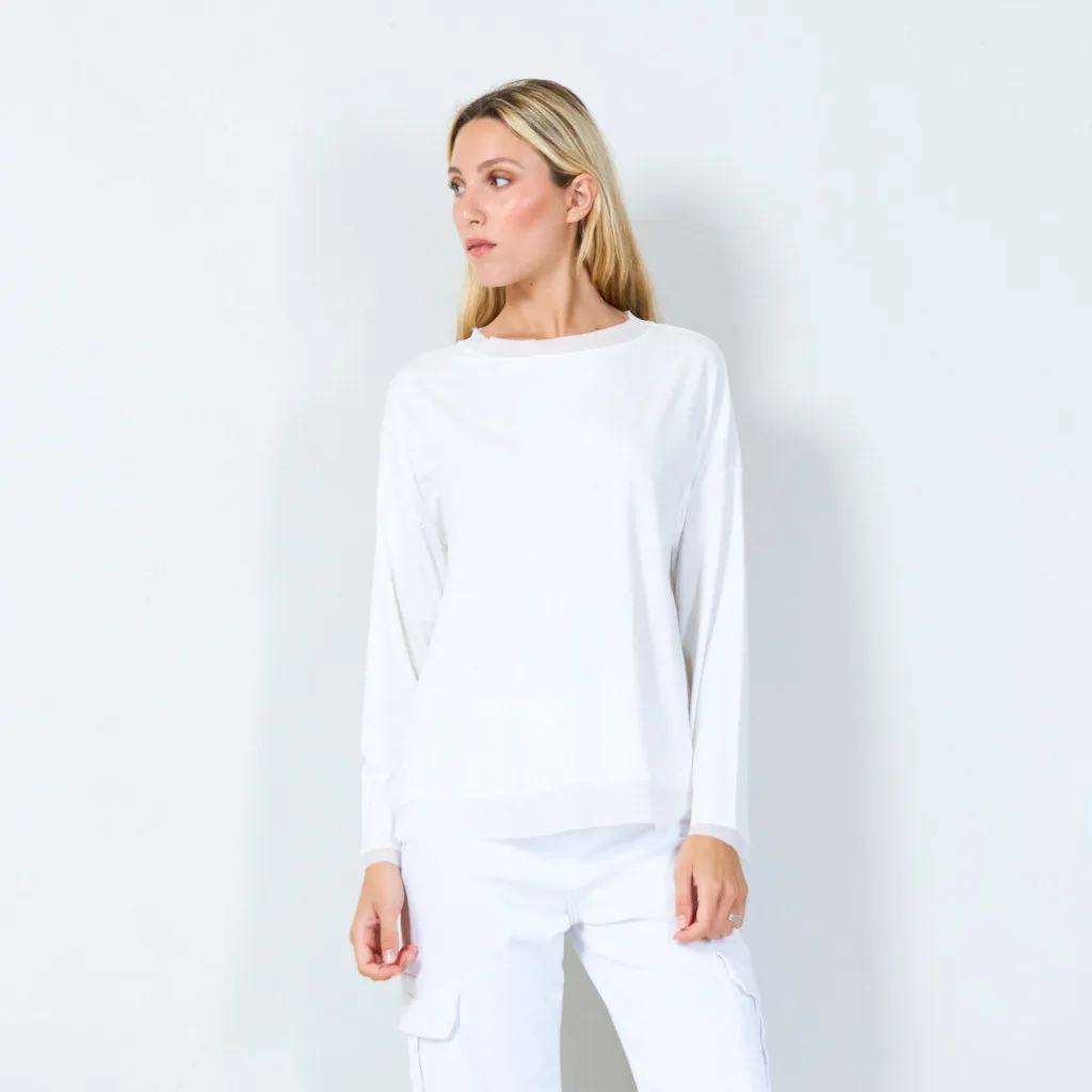 Classic long-sleeve top with sheer hem wholesale