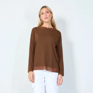 Classic long-sleeve top with sheer hem wholesale