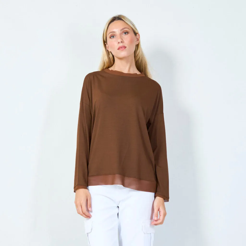 Classic long-sleeve top with sheer hem wholesale