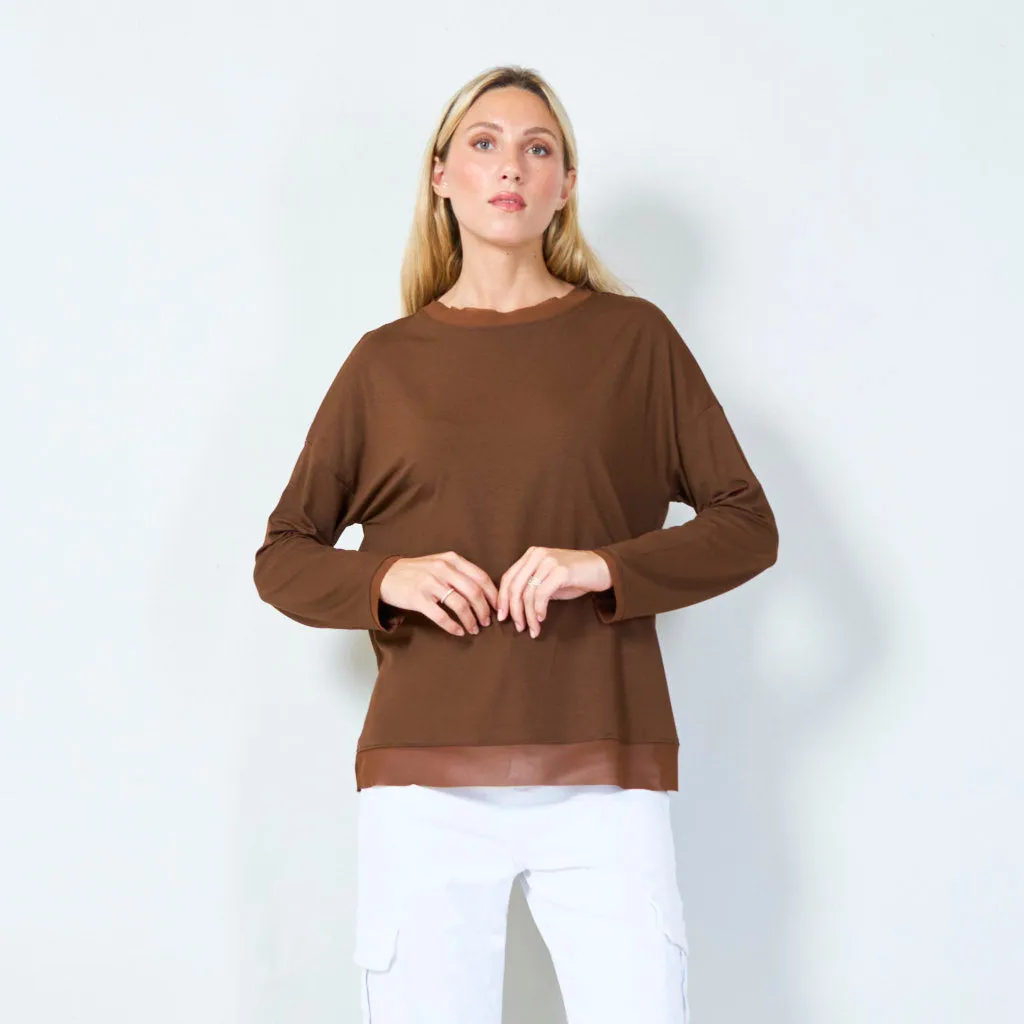 Classic long-sleeve top with sheer hem wholesale