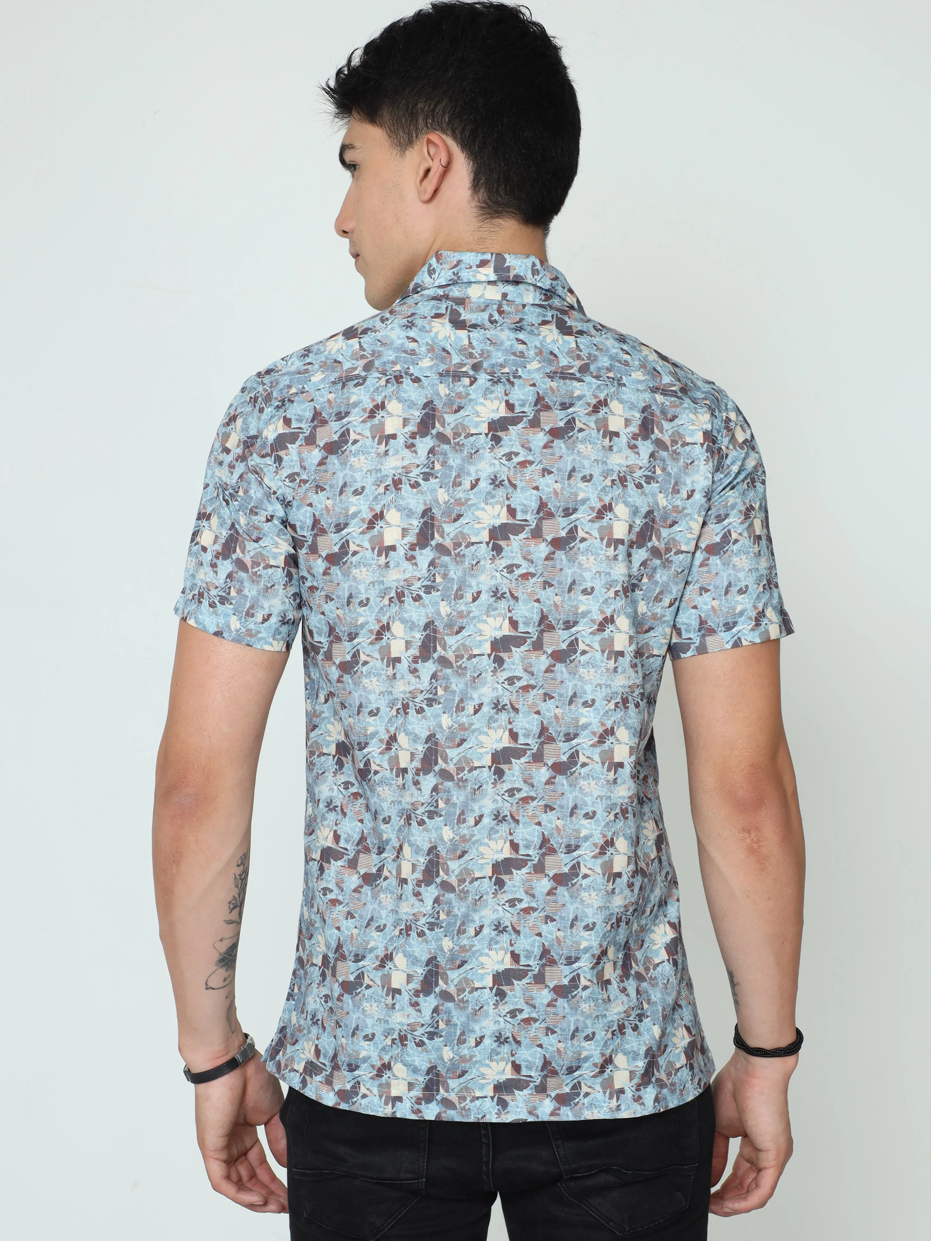 Classic Polo Mens Cotton Half Sleeve Printed Slim Fit Polo Neck Blue Color Casual Shirt | SBO2-89 A-HS-PRT-BSL