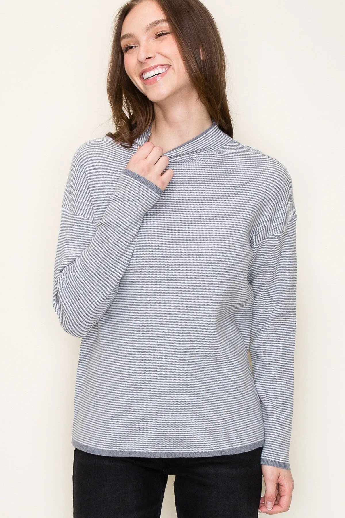 Crisp Lines Waffle Mock Neck Pullover