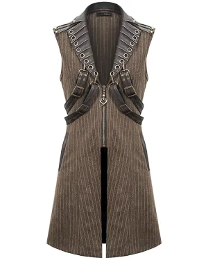 Devil Fashion Elphinstone Mens Long Steampunk Waistcoat Vest - Brown