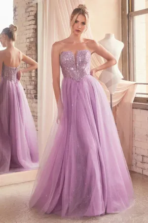 Dusty Lavender Strapless Sequin & Tulle A-Line Dress
