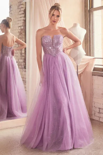 Dusty Lavender Strapless Sequin & Tulle A-Line Dress