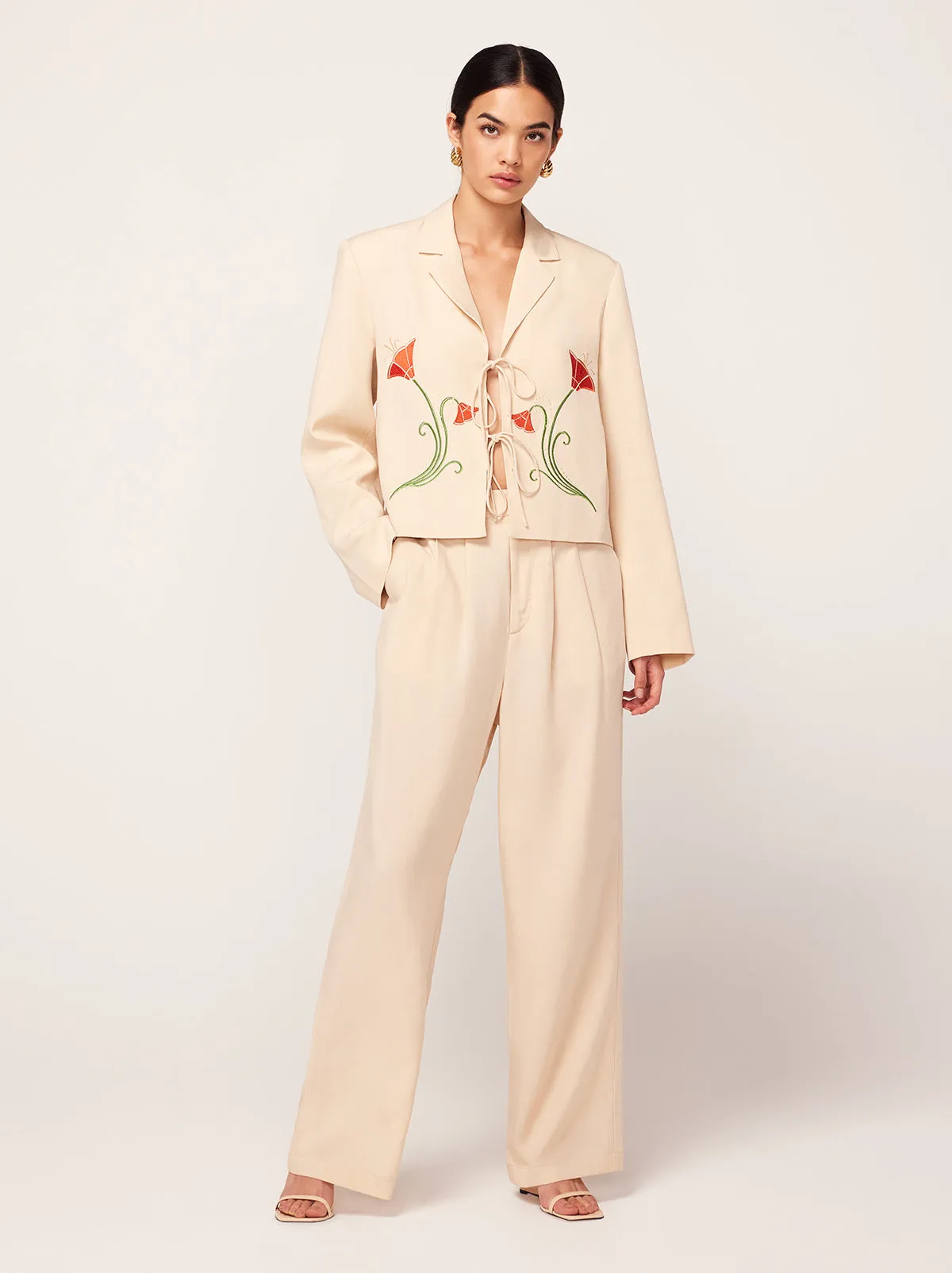 Edith Sand Pleated Front Trousers