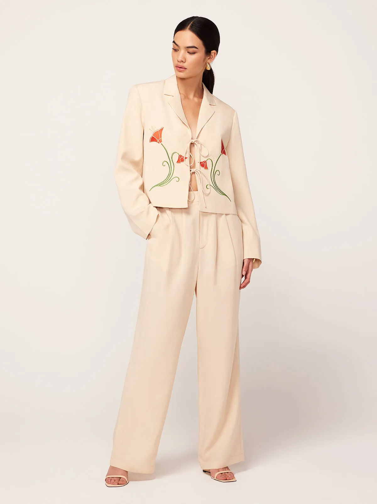 Edith Sand Pleated Front Trousers