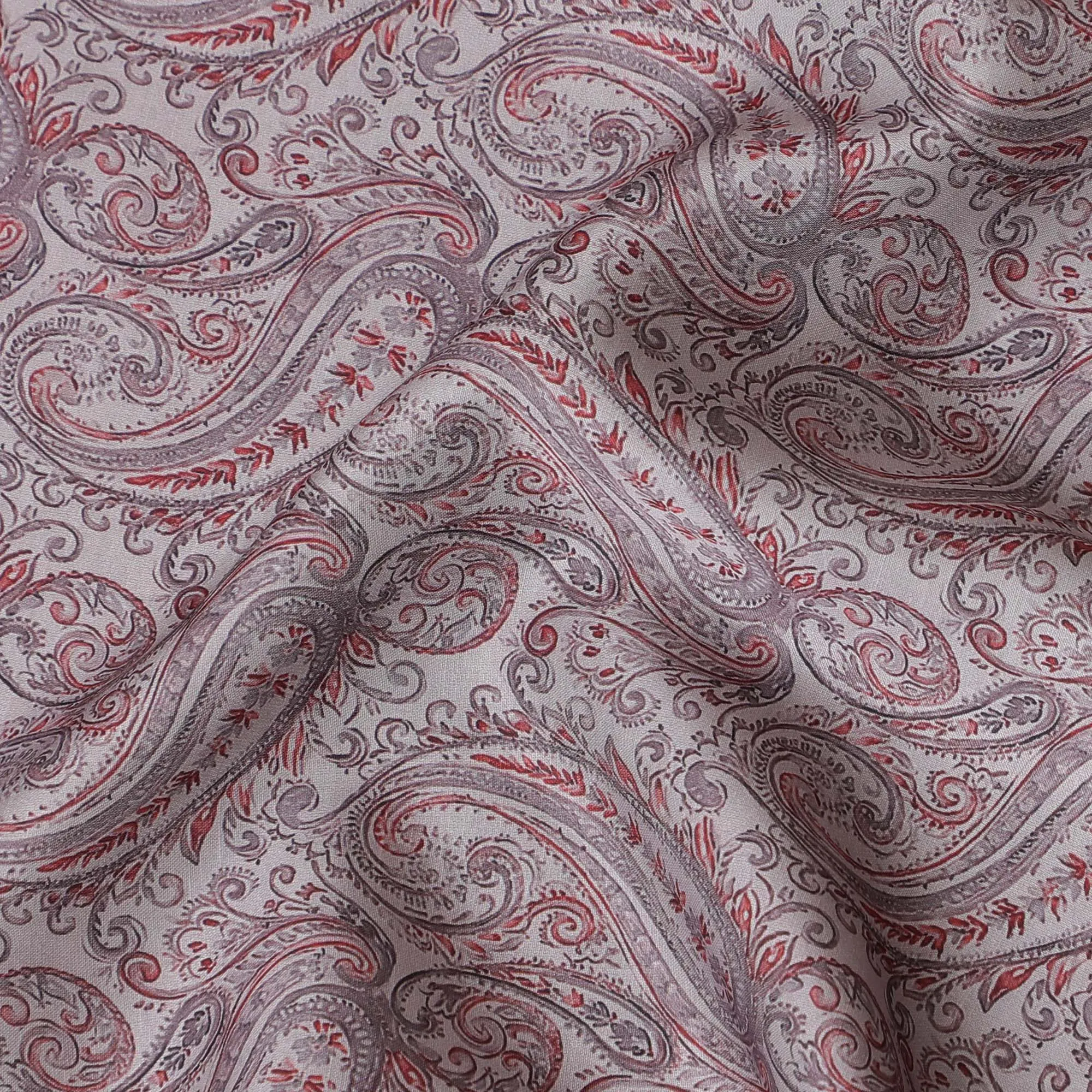 Elegant Dusty Rose Paisley Blended Cotton Lawn Fabric, Classic Design, 140 cms Width-D19177