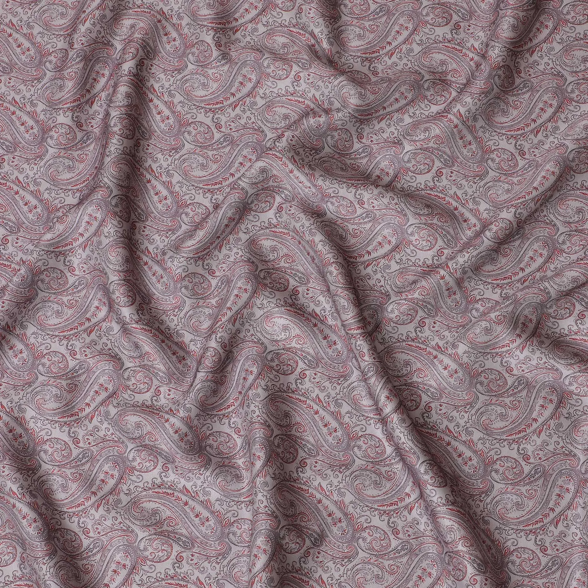 Elegant Dusty Rose Paisley Blended Cotton Lawn Fabric, Classic Design, 140 cms Width-D19177