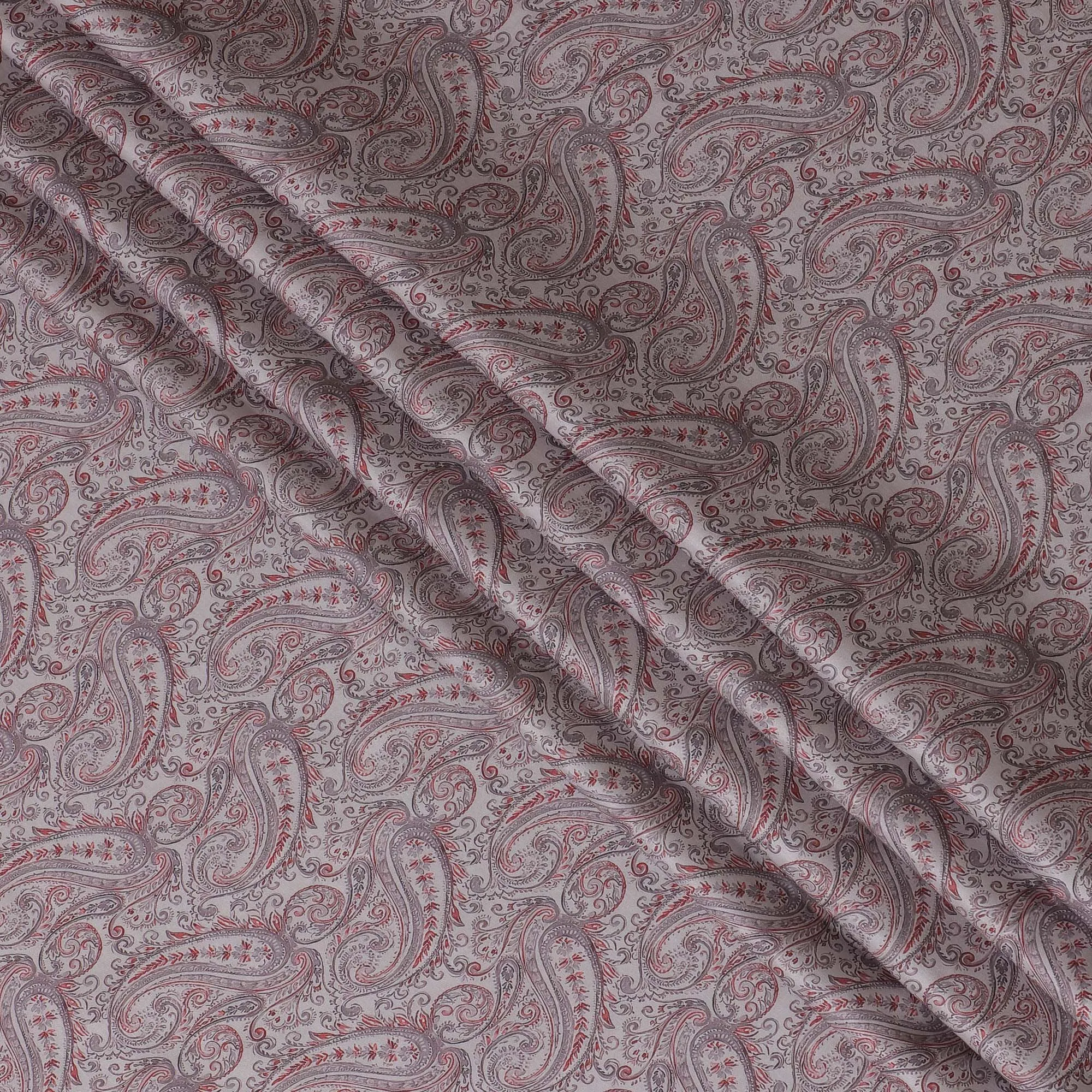 Elegant Dusty Rose Paisley Blended Cotton Lawn Fabric, Classic Design, 140 cms Width-D19177