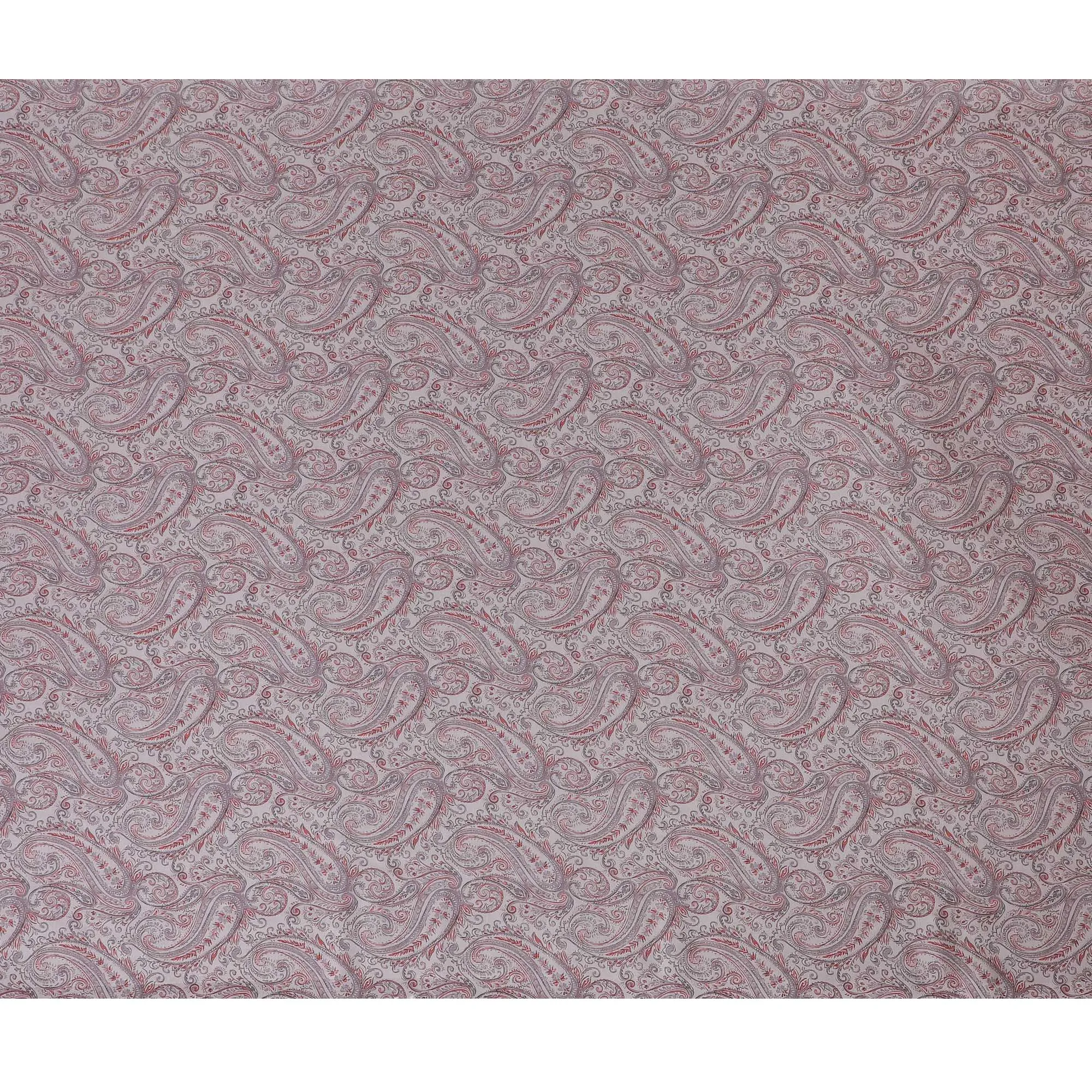 Elegant Dusty Rose Paisley Blended Cotton Lawn Fabric, Classic Design, 140 cms Width-D19177