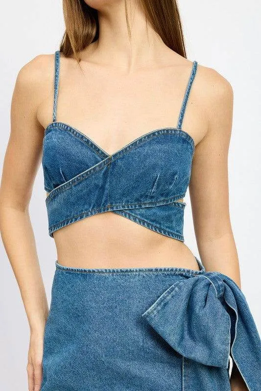Emory Park Wrapped Detail Denim Top