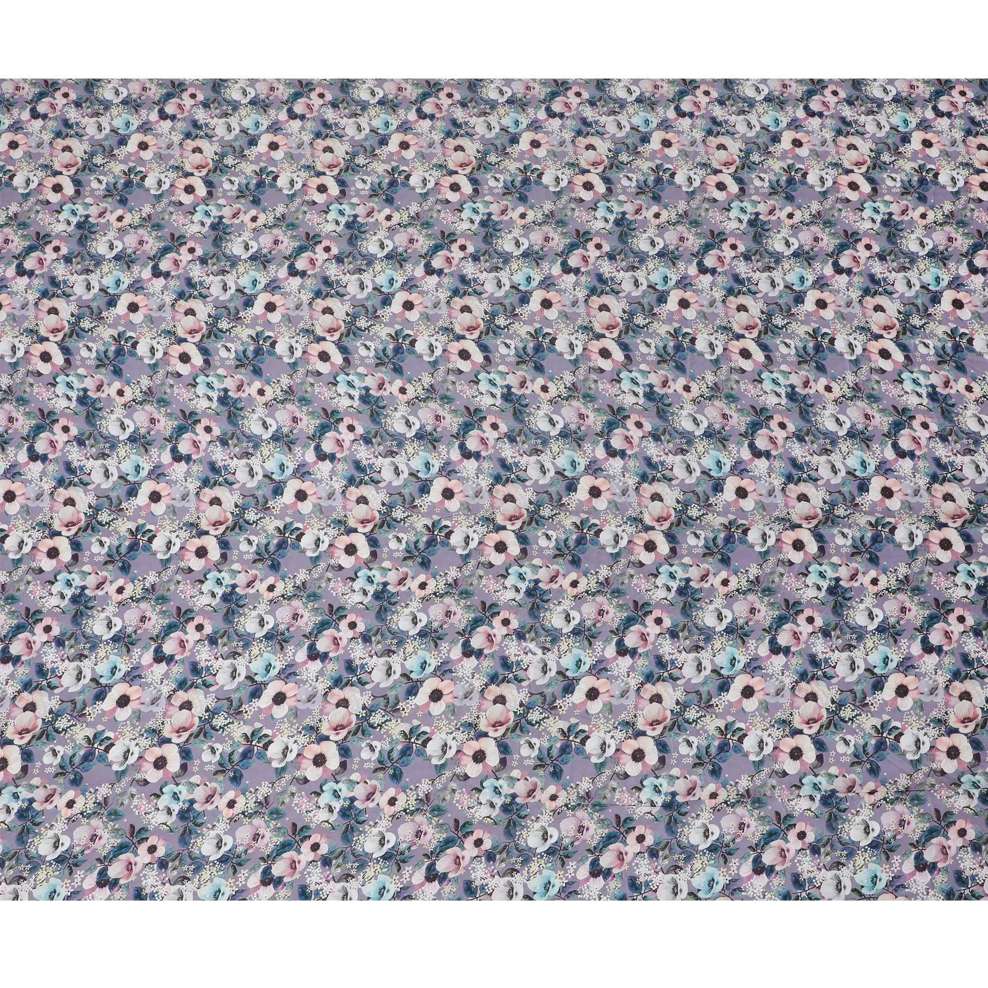 Enchanted Garden Synthetic Modal Satin Fabric - Serene Lavender Florals, 110cm Wide - Buy Online in Meters-D18345