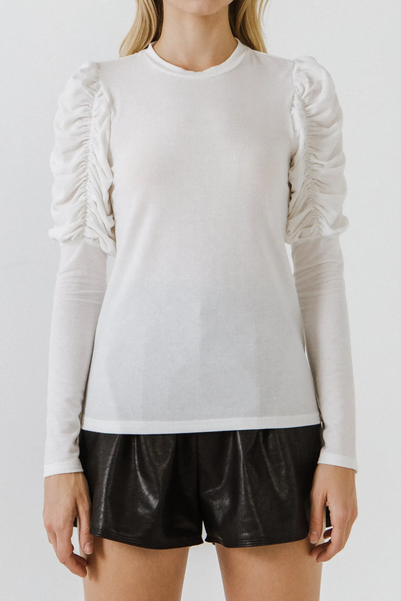 English Factory - Ruched Sleeve Knit Top