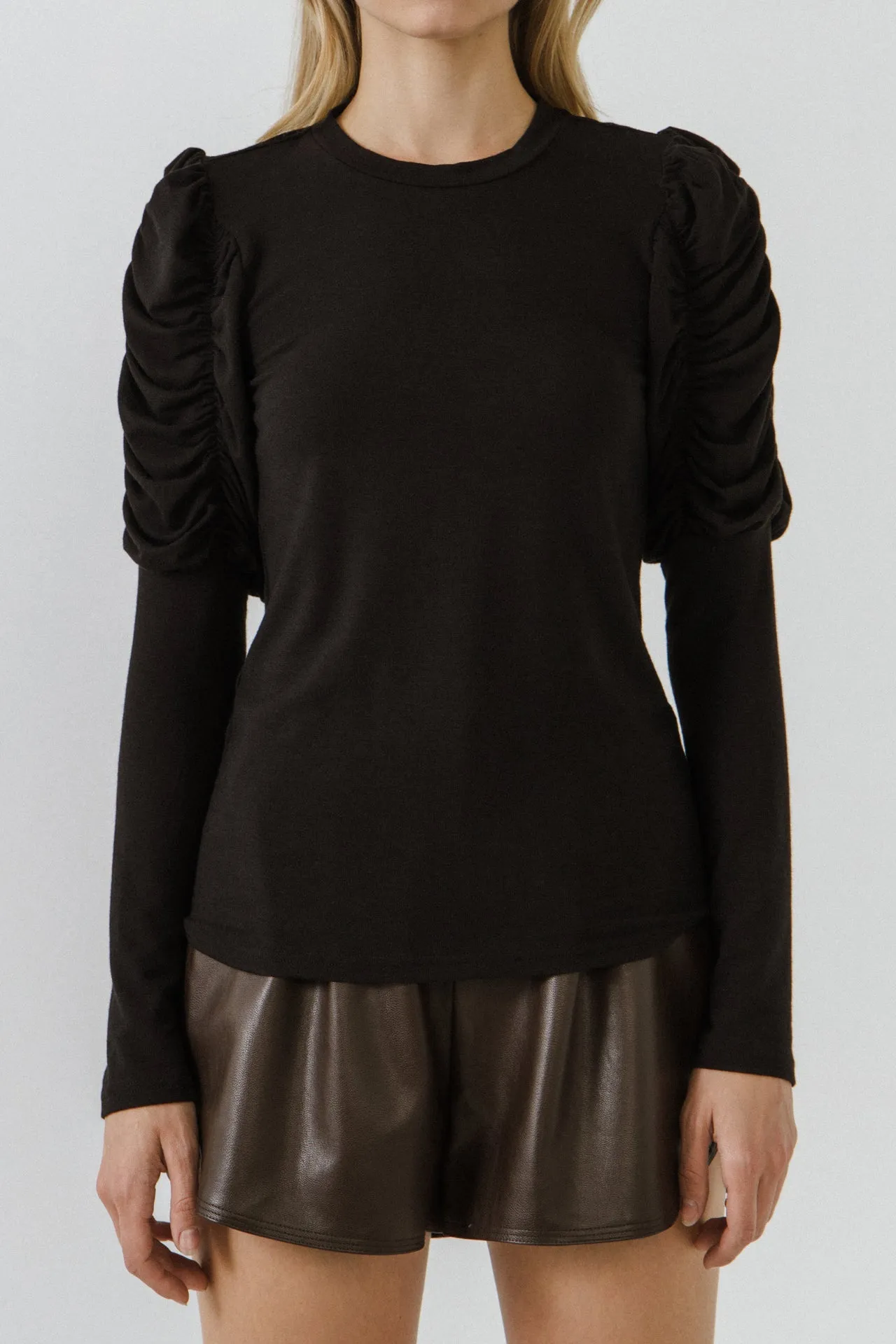 English Factory - Ruched Sleeve Knit Top