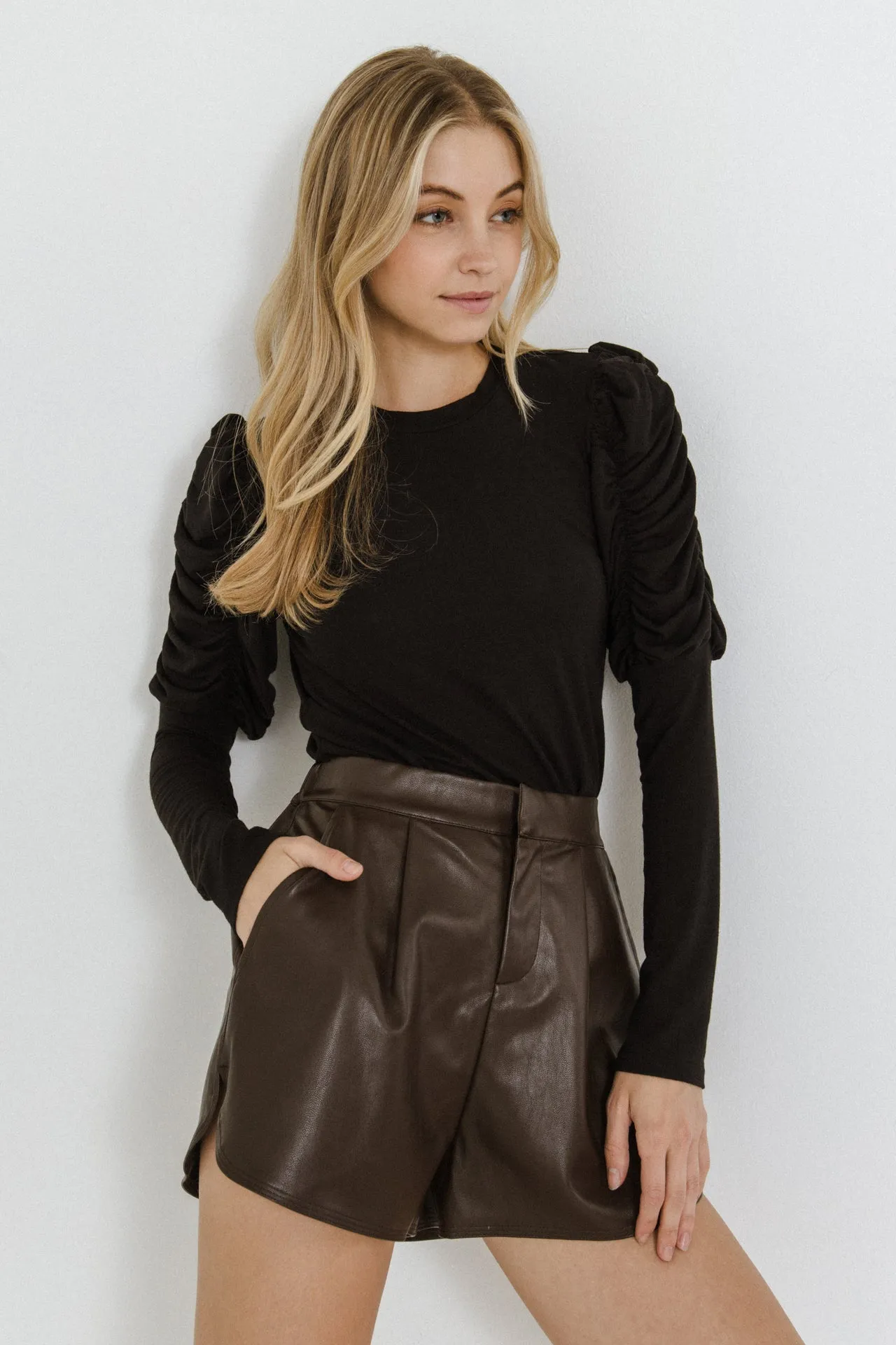 English Factory - Ruched Sleeve Knit Top