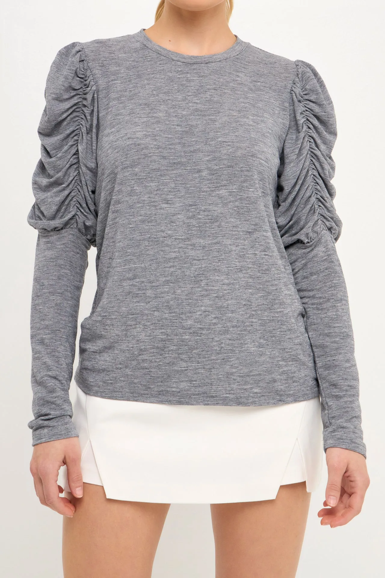 English Factory - Ruched Sleeve Knit Top