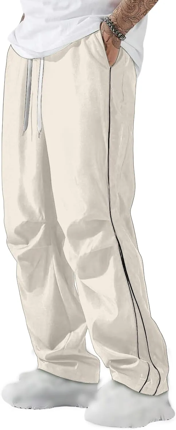 evzosrz Men's Parachute Sweatpants Y2k Summer Side Stripes Baggy Track Pants 2025 Casual Quick Dry Sports Trousers Streetwear