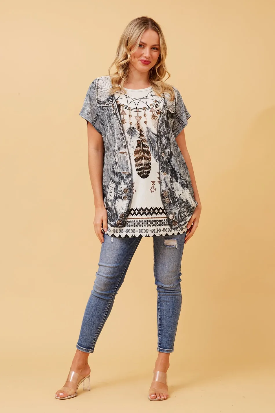 EXCELINA FEATHER DIAMANTE TOP